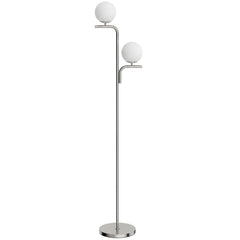 HOMCOM LED Floor Lamp, Modern Standing Lamp with 3 Colour Temperatures, Globe Glass Shades and Foot Switch, Silver Tone