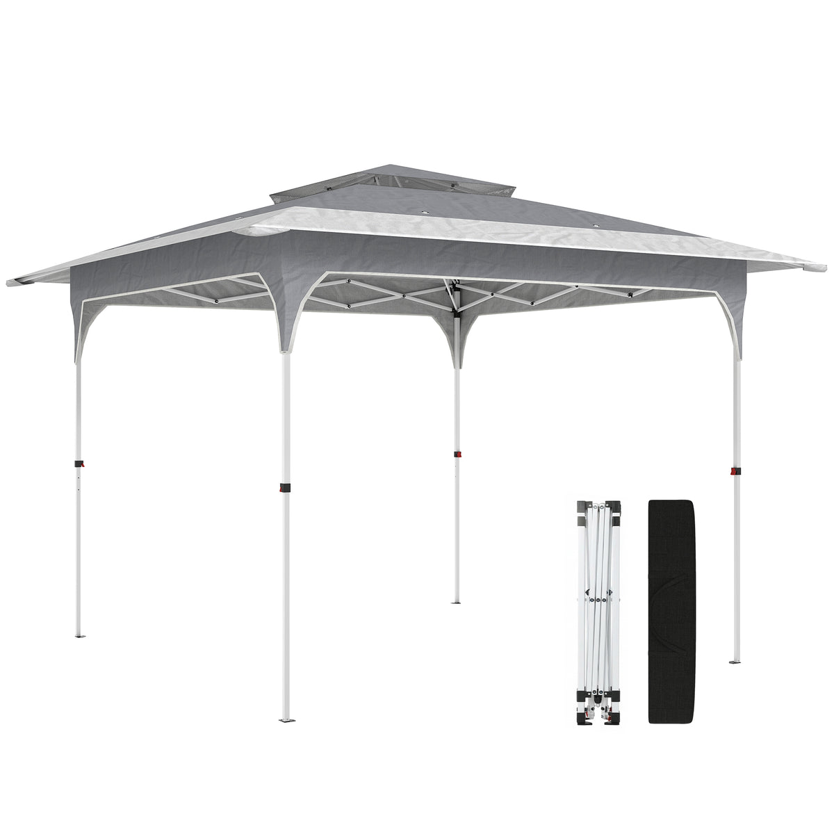 Outsunny 3.5 x 3.5 m Pop Up Gazebo with One-Push Setup, UPF50+ Double Tier Garden Party Tent Marquee with Carry Bag, Dark Grey