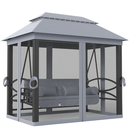 Outsunny 3 Seater Swing Chair Hammock Gazebo Lounger Cushioned Seat Waterproof Grey