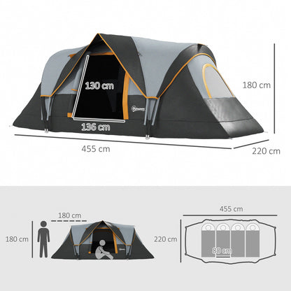 Outsunny 5-6 Man Dome Camping Tent - Light Grey and Black