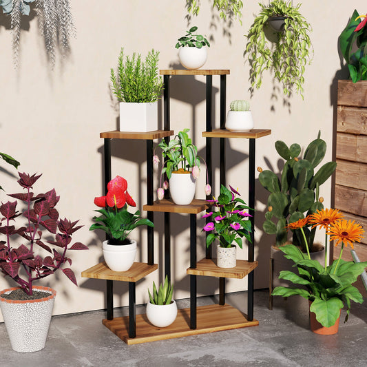 Outsunny Seven Wooden Shelf Plant Stand