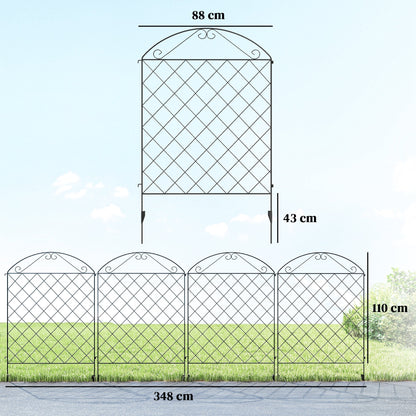 Outsunny Decorative Garden Fencing, 43in x 11.5ft Outdoor Picket Fence Panels, 4PCs Rustproof Metal Wire Landscape Flower Bed Border Edging, Black