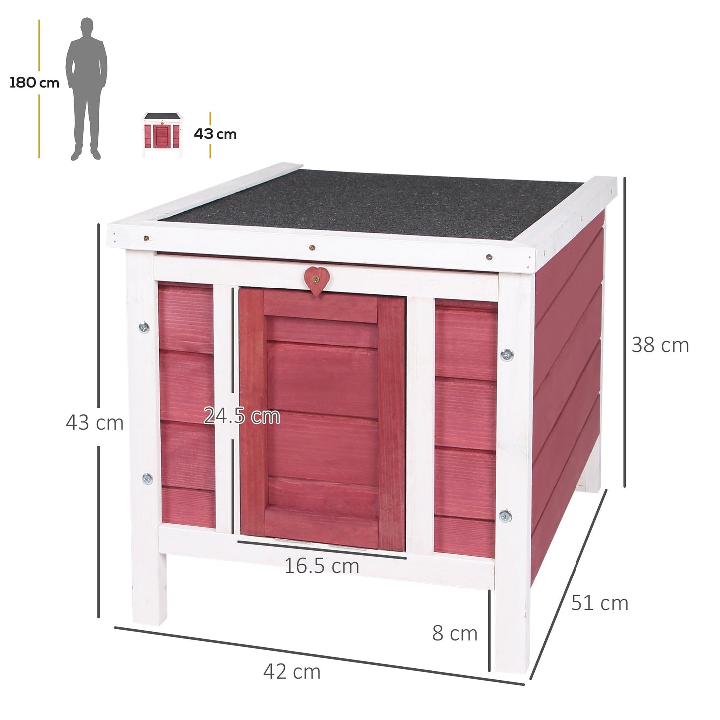 PawHut Wooden Rabbit Hutch 51 x 42 x 43 cm, Red