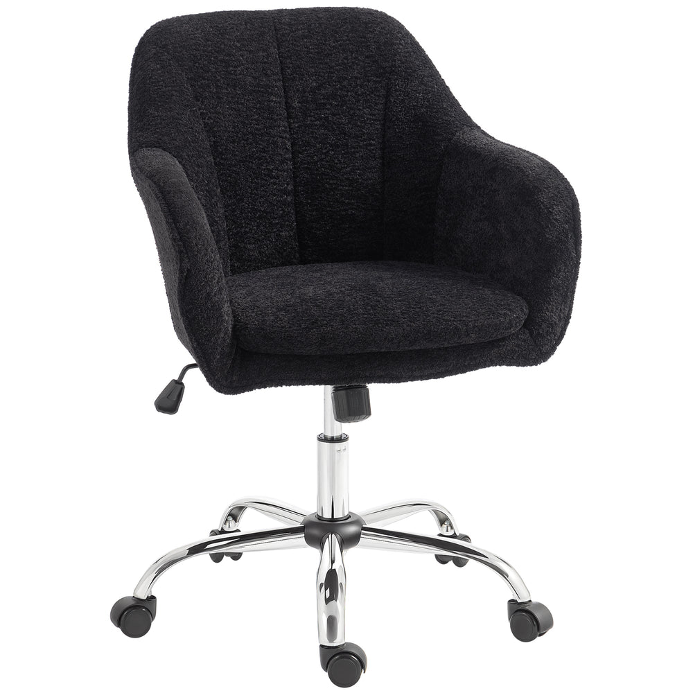 HOMCOM Modern Makeup Vanity Chair, Snow Flannel Office Chair with Tub Back, Black
