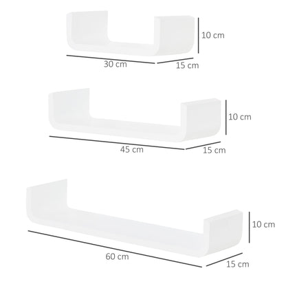 HOMCOM Floating Shelves, Set of 3 Wall Shelf, Shelves for Wall Invisible Mounting, Bedroom Living Room, White