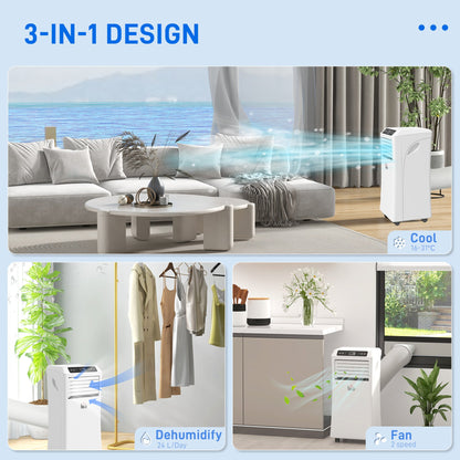 HOMCOM 9000 BTU Air Conditioning Unit, 3-in-1 Portable Air Conditioner, Dehumidifier, Cooling Fan with Remote Control, Digital Display, 2 Speeds, 24H Timer, Window Venting Kit, 18m_