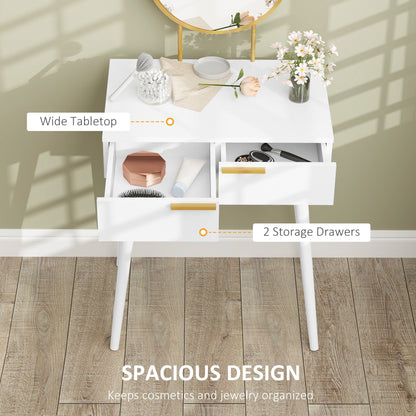 HOMCOM Elegant Dressing Table, with Round Mirror, 60 x 40 x 123 cm - White