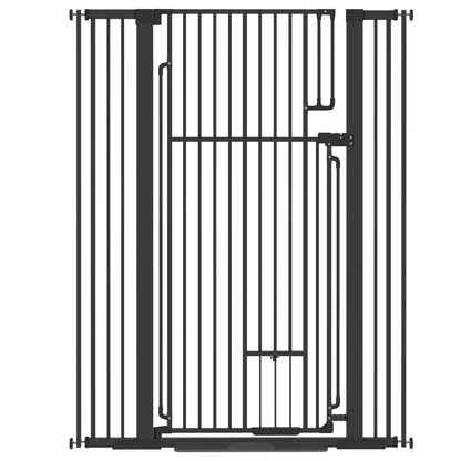 PawHut 135cm Extra Tall Dog Gate with Cat Door, Fits Openings 81-108 cm Pressure Mounted for Doorways, Hallways, No Drilling