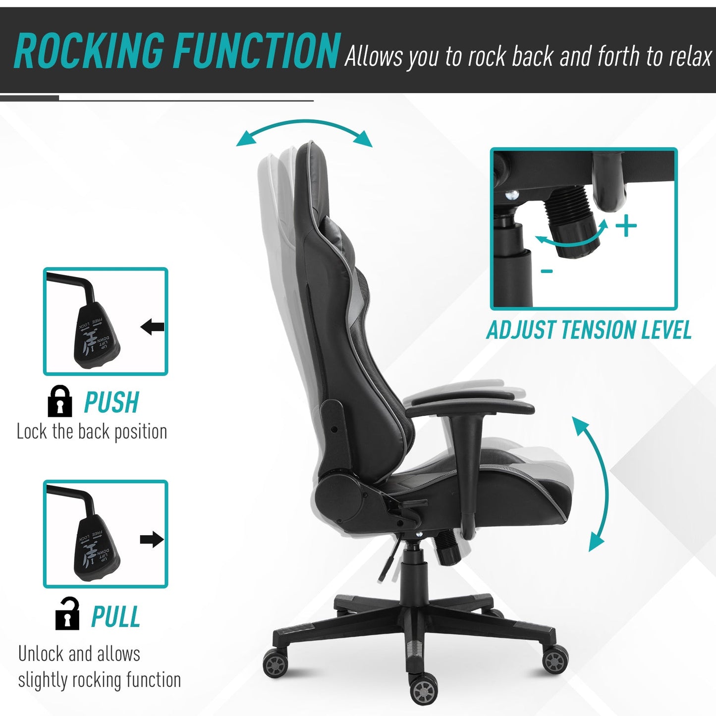 Vinsetto Gaming Chair, Computer Desk Chair, Racing Chair with Adjustable Height, Head Pillow and Lumbar Support for Adults, Black