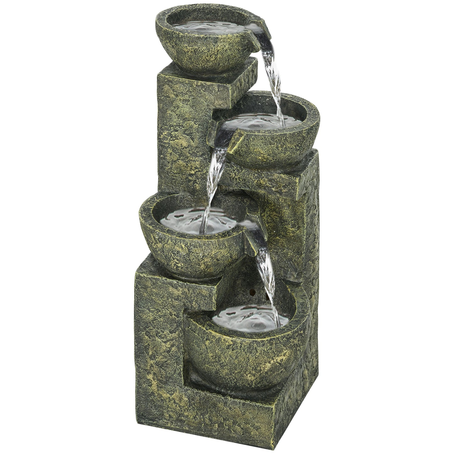 Outsunny Garden Water Feature Waterfall Fountain with 4-Tier Stone Look Bowls, Adjustable Flow
