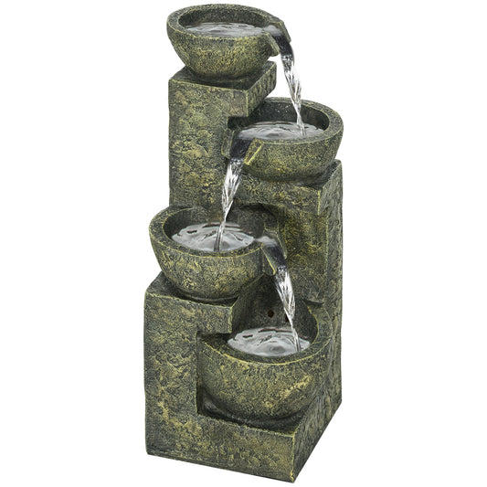Outsunny Garden Water Feature Waterfall Fountain with 4-Tier Stone Look Bowls, Adjustable Flow