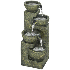 Outsunny Garden Water Feature Waterfall Fountain with 4-Tier Stone Look Bowls, Adjustable Flow