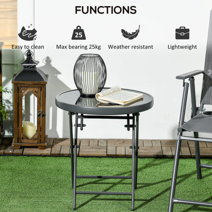 Outsunny a45cm Garden Side Table, Outdoor Round Folding Patio Table with Imitation Marble Glass Top, Small Coffee Table, Black