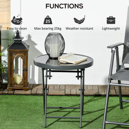 Outsunny â45cm Garden Side Table, Outdoor Round Folding Patio Table with Imitation Marble Glass Top, Small Coffee Table, Black