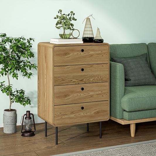 HOMCOM Modern Chest of Drawers with 4 Drawers - Oak