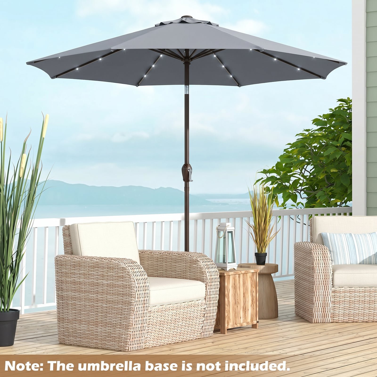2.7m Garden Parasol with Tilt and Crank Handle-Grey