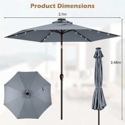 2.7m Garden Parasol with Tilt and Crank Handle-Grey