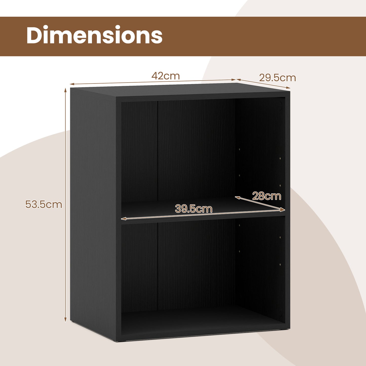 2-Cube Bookcase Floor Standing Open Bookshelf with 5-Position Adjustable Shelf-Black
