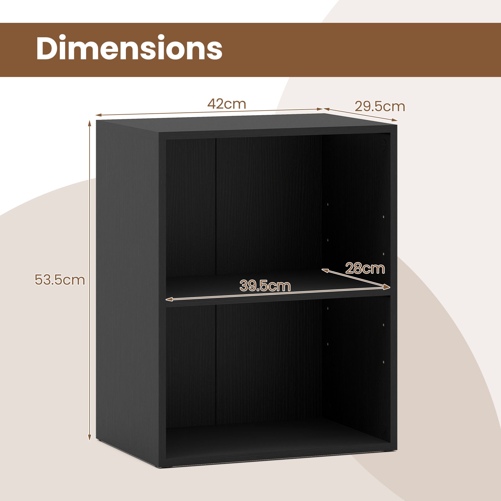 2-Cube Bookcase Floor Standing Open Bookshelf with 5-Position Adjustable Shelf-Black