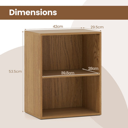 2-Cube Bookcase Floor Standing Open Bookshelf with 5-Position Adjustable Shelf-Natural