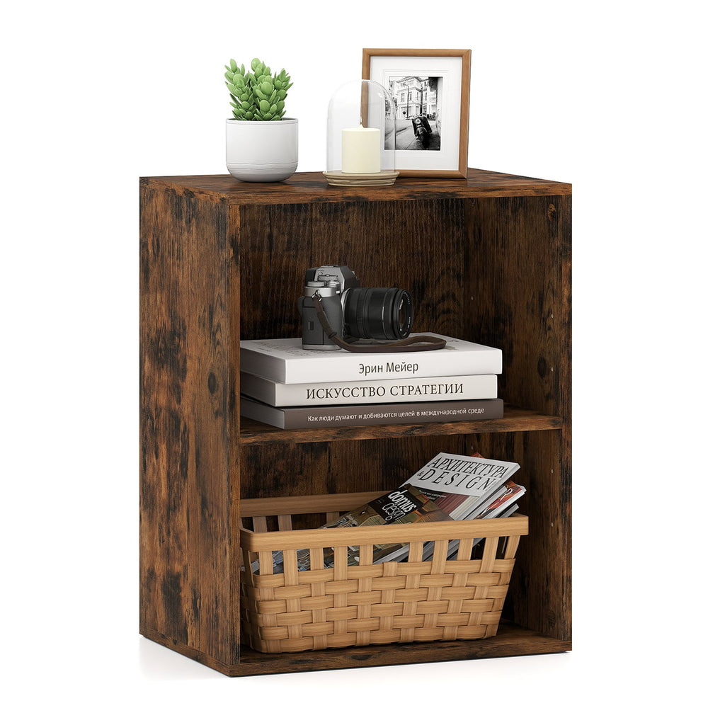 2-Cube Bookcase Floor Standing Open Bookshelf with 5-Position Adjustable Shelf-Rustic Brown