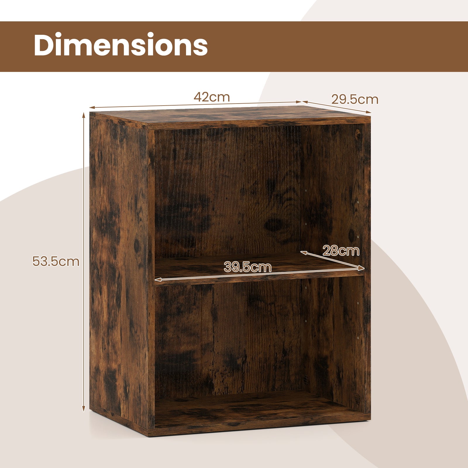 2-Cube Bookcase Floor Standing Open Bookshelf with 5-Position Adjustable Shelf-Rustic Brown