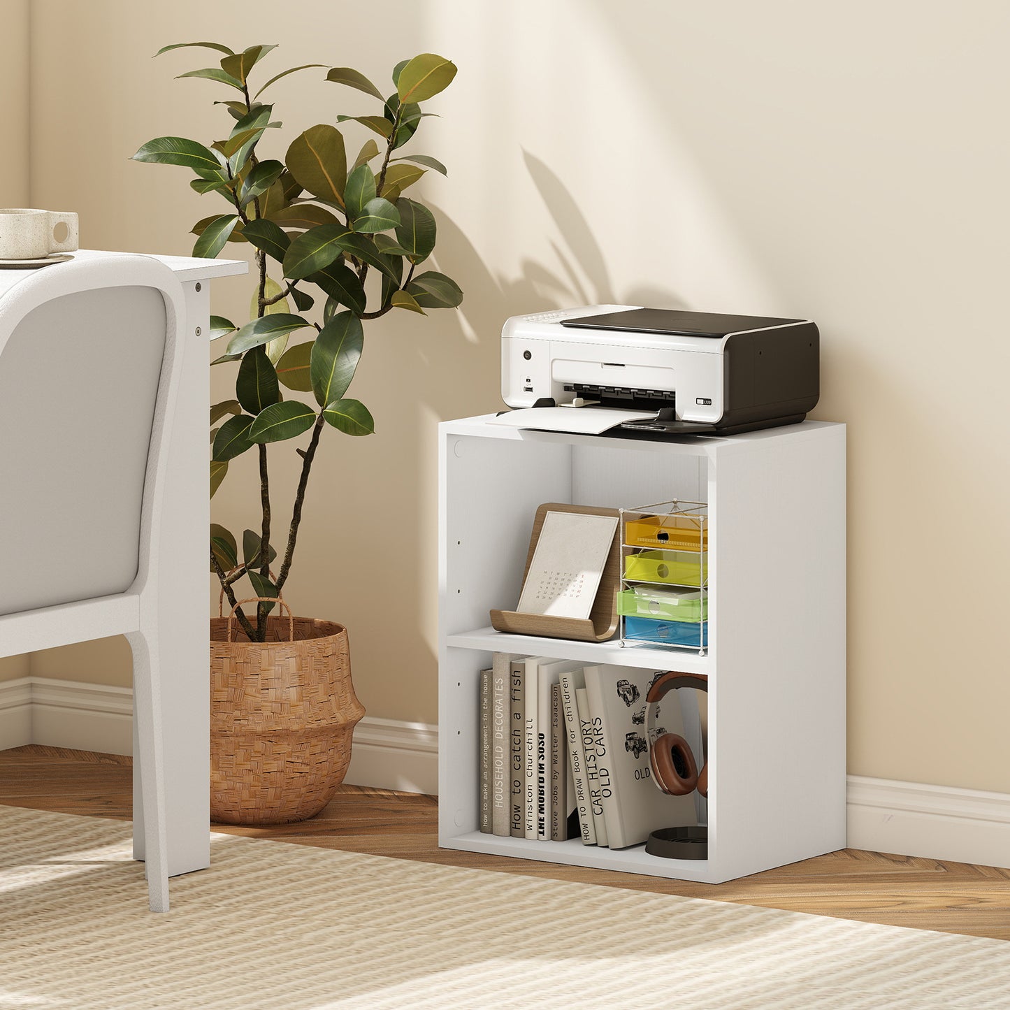 2-Cube Bookcase Floor Standing Open Bookshelf with 5-Position Adjustable Shelf-White