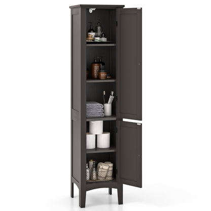 2-Door 160cm High Freestanding Bathroom Cabinet with 5-Tier Shelves-Coffee