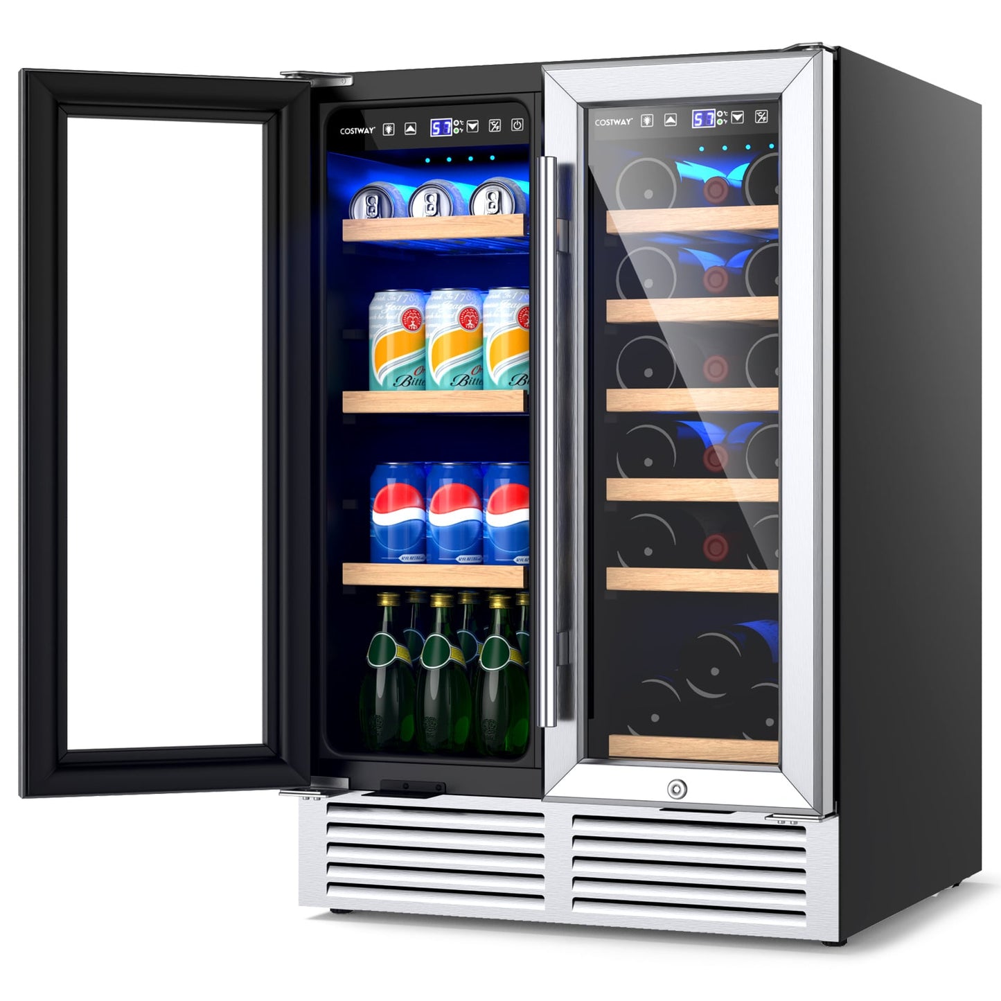 2-Door Dual Zone Beverage Wine Fridge with Auto Defrost Function-Silver