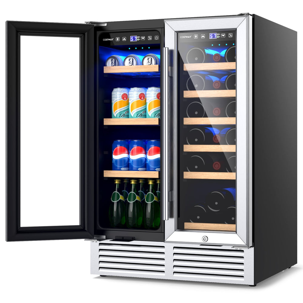 2-Door Dual Zone Beverage Wine Fridge with Auto Defrost Function-Silver