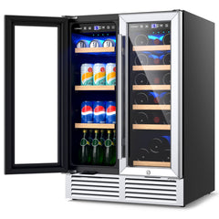 2-Door Dual Zone Beverage Wine Fridge with Auto Defrost Function-Silver