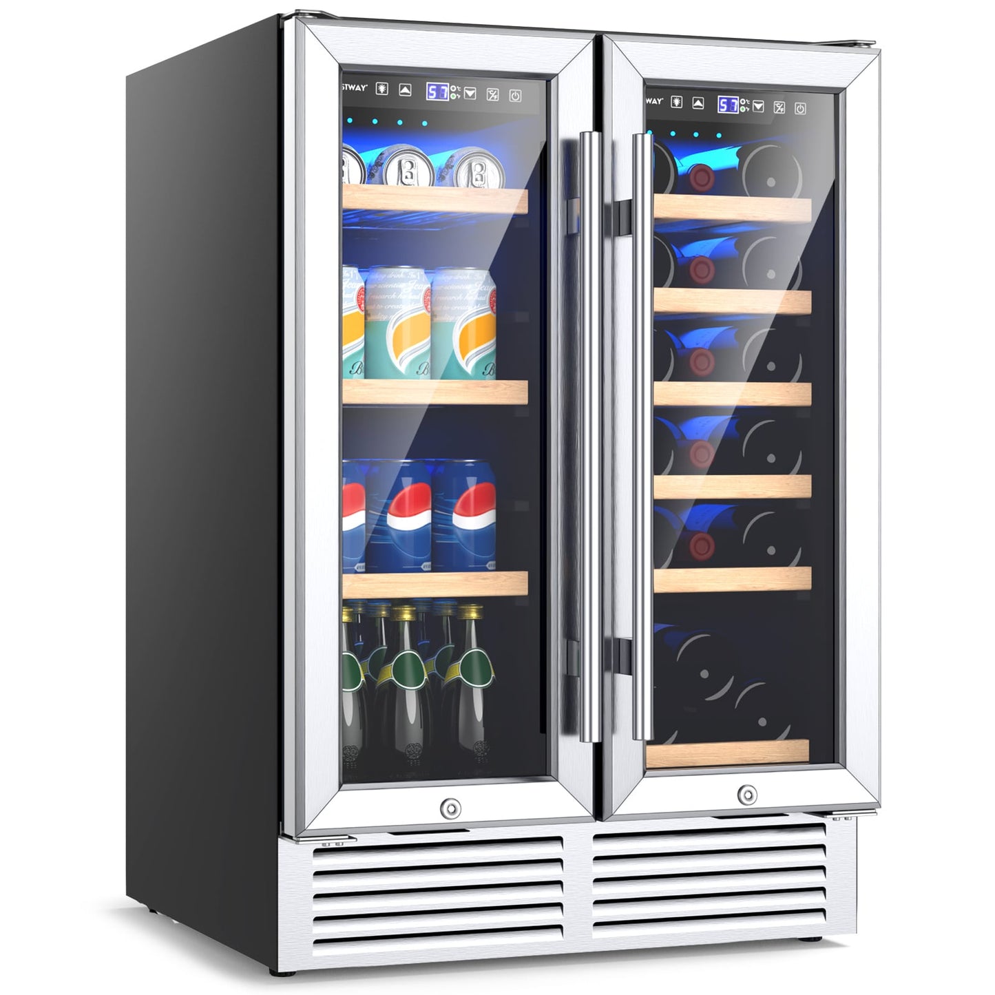 2-Door Dual Zone Beverage Wine Fridge with Auto Defrost Function-Silver