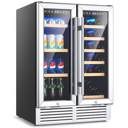 2-Door Dual Zone Beverage Wine Fridge with Auto Defrost Function-Silver