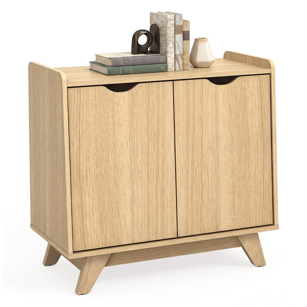 2 Door Modern Wooden Buffet Sideboard Organizer with Adjustable Shelf-Natural