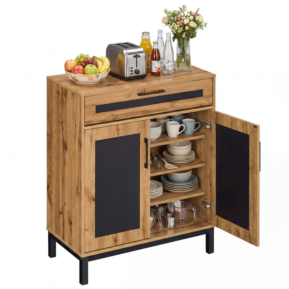 2-Door Sideboard Cabinet with Drawer and 3 Removable Shelves for Dining Room-Natural