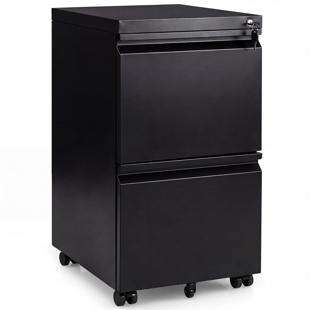 2-Drawer Mobile File Cabinet with 5 Casters and 2 Keys for A4-Black