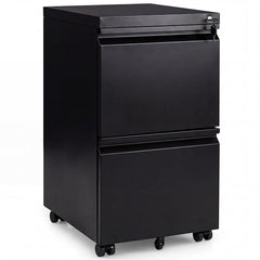 2-Drawer Mobile File Cabinet with 5 Casters and 2 Keys for A4-Black