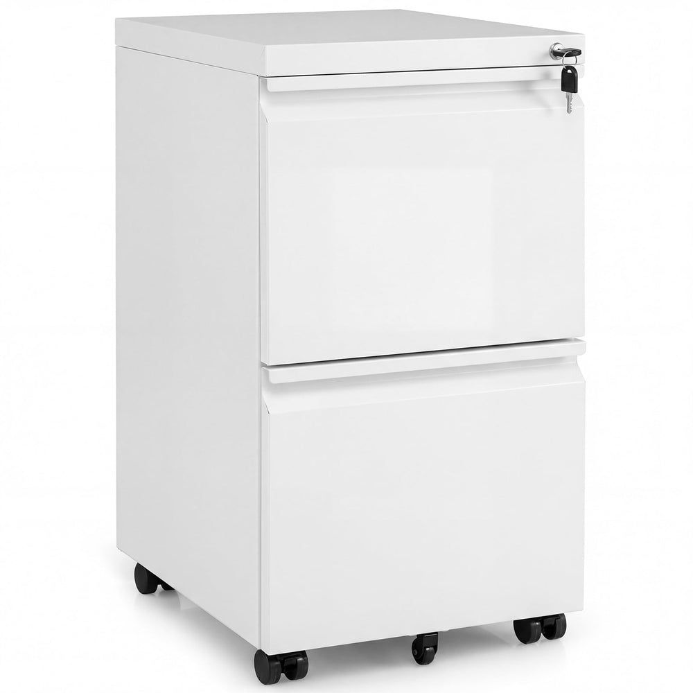2-Drawer Mobile File Cabinet with 5 Casters and 2 Keys for A4-White