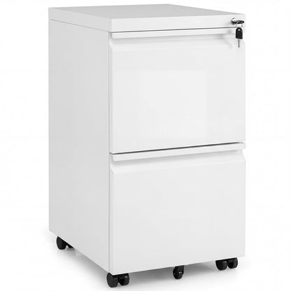 2-Drawer Mobile File Cabinet with 5 Casters and 2 Keys for A4-White
