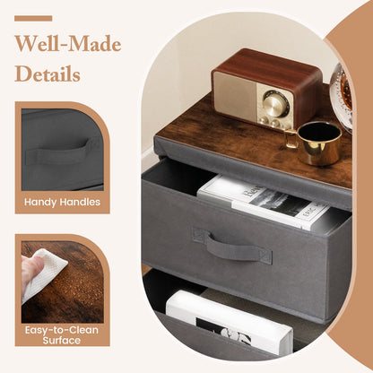 2-Drawer Nightstand Bedside Table with Removable Lid for Bedroom, Living Room-Grey