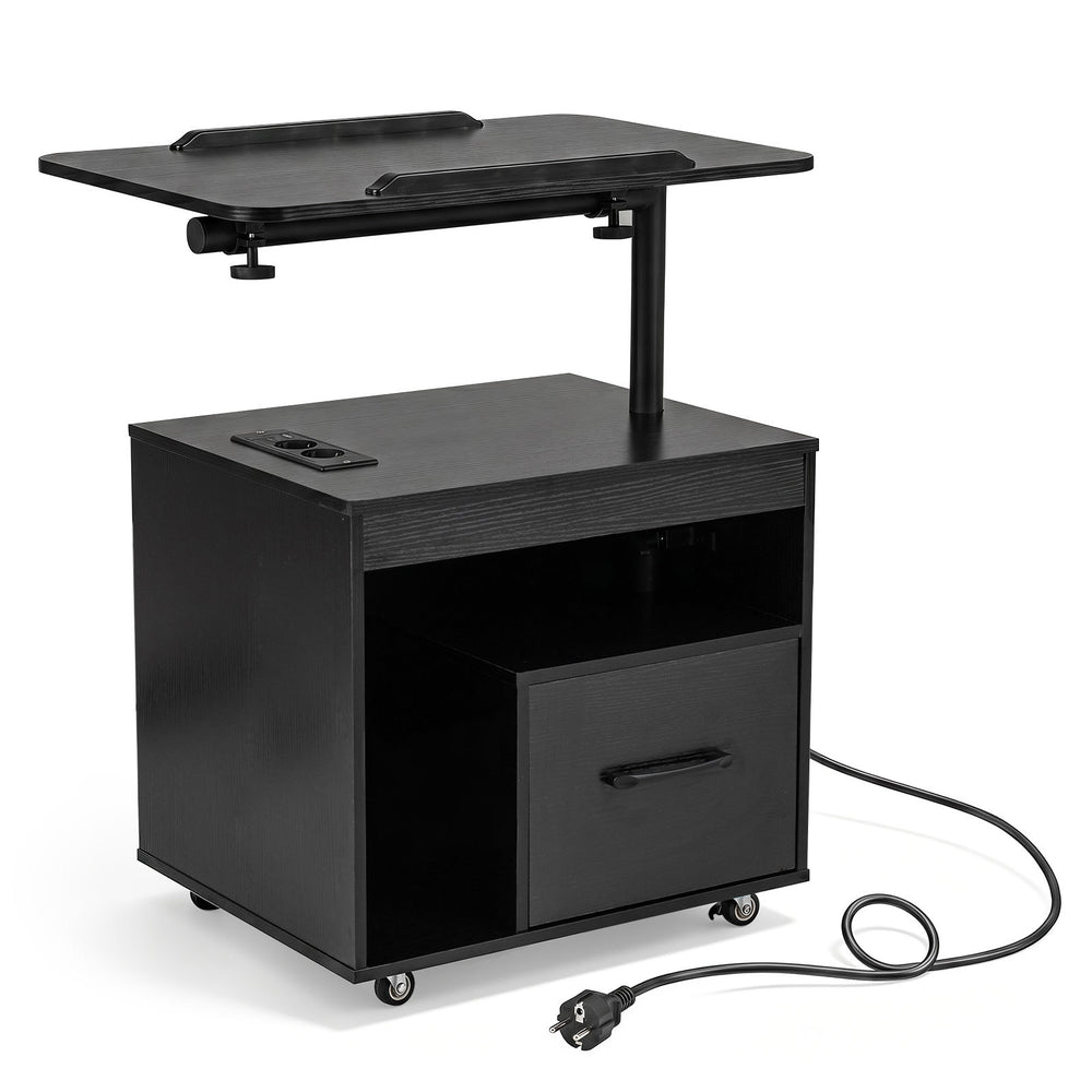 Set of 2 Nightstand with Charging Station and Rotatable Tabletop for Bedroom-Black