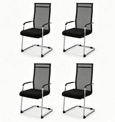Set of 4 Office Guest Chairs with Metal Sled Base and Armrests-Black