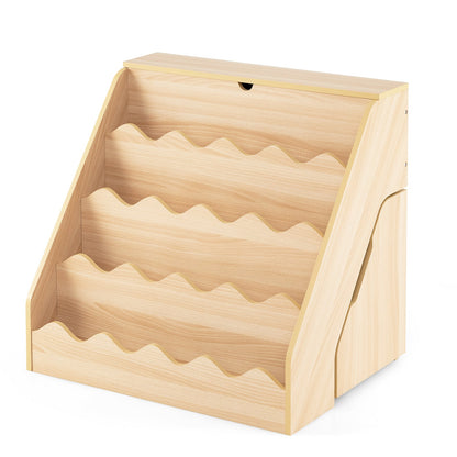 2-In-1 Kids' Bookshelf and Toy Storage Organizer with Rolling Drawer Cart and 4 Tier Book Shelf-Natrual
