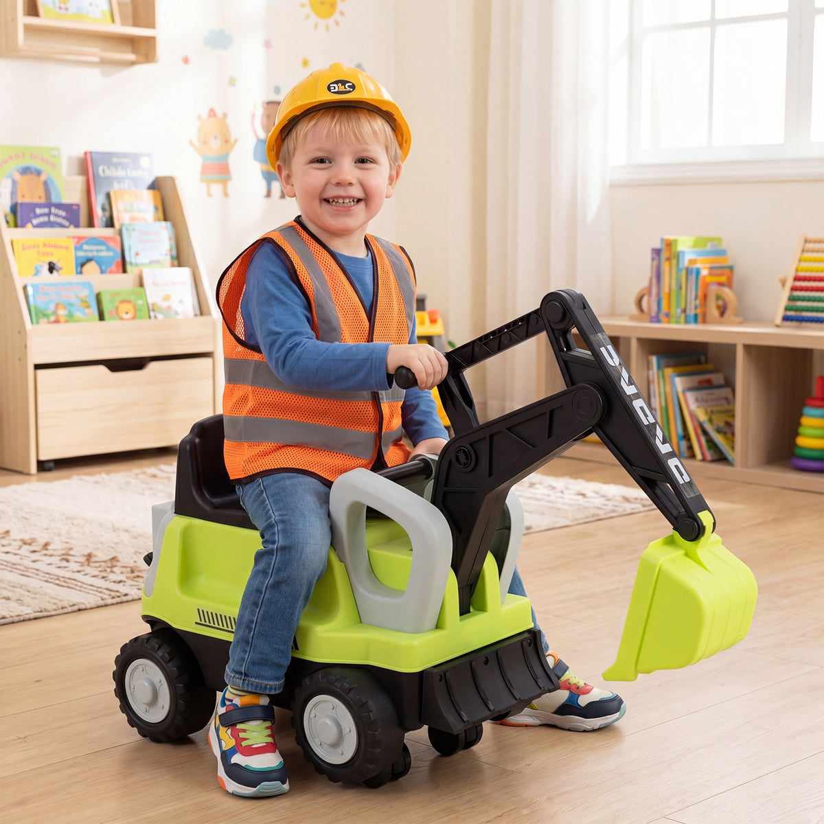 2-In-1 Ride on Push Car with Detachable Trailer and Rake Shovel for Ages 1.5-3-Green
