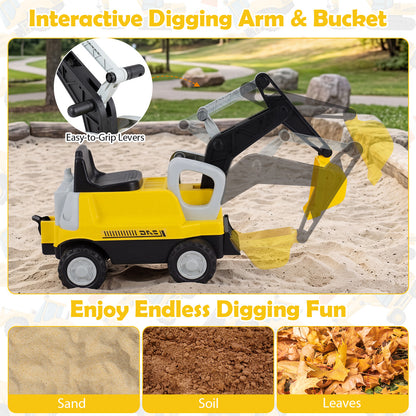 2-In-1 Ride on Push Car with Detachable Trailer and Rake Shovel for Ages 1.5-3-Yellow