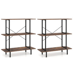 2-Pack 3-Tier Industrial Bookshelf with Open Shelves for Living Room Study-Rustic Brown