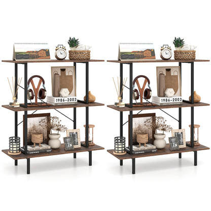 2-Pack 3-Tier Industrial Bookshelf with Open Shelves for Living Room Study-Rustic Brown