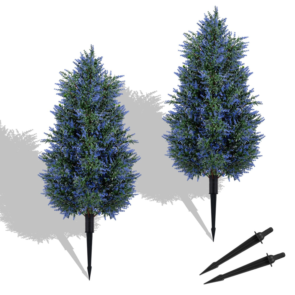 2 Pack 100cm Artificial Lavender Topiary Trees with Ground Spikes