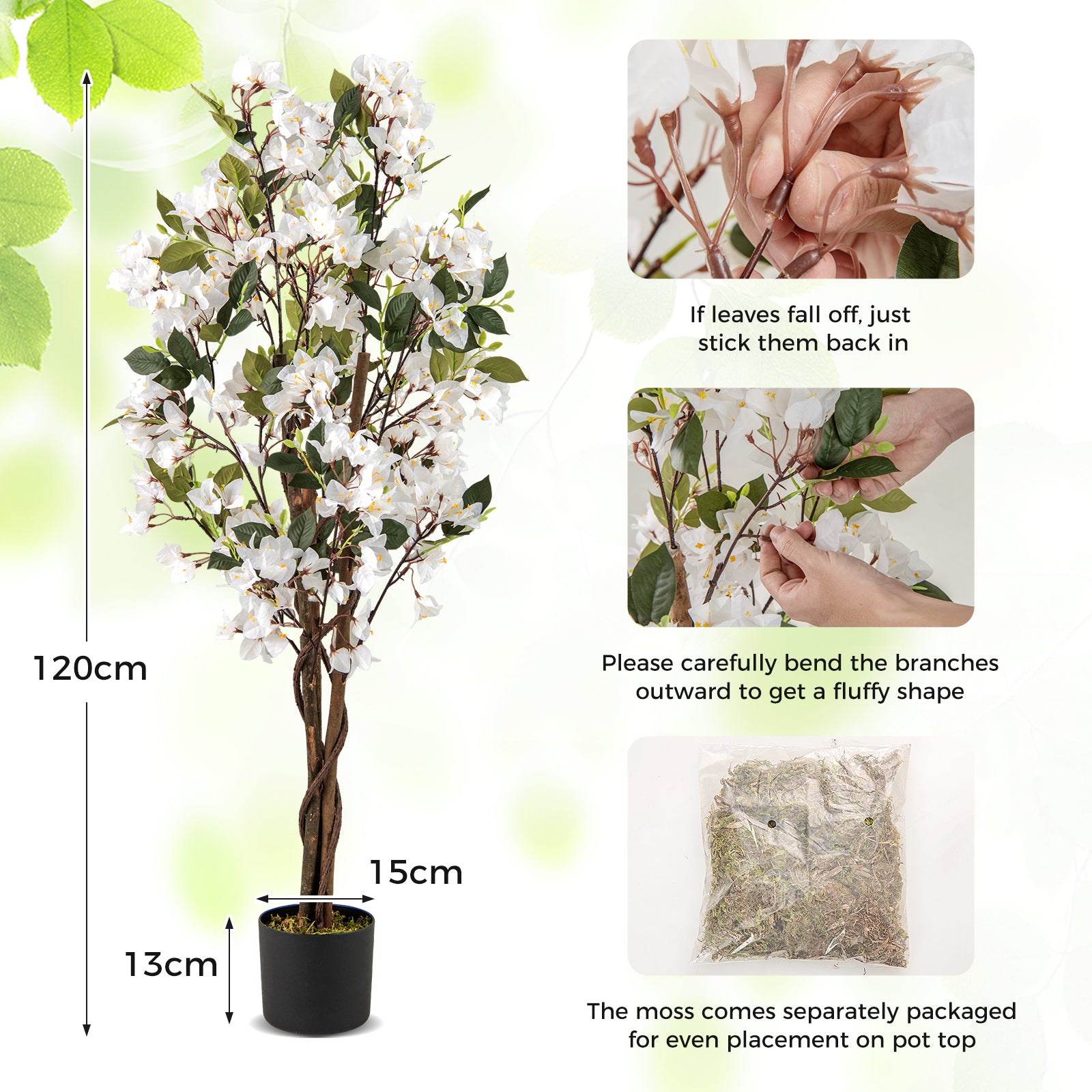 2 Pack 120 CM Artificial Bougainvillea Tree with Blooming Flowers-White