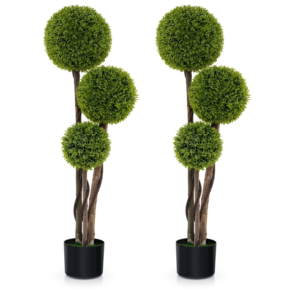 2 Pack 120 CM Artificial Boxwood Topiary Ball Tree with Triple Ball for Home Office